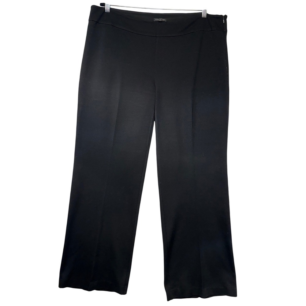 Eileen Fisher Black Italian Fabric Straight Leg Stretch‎ Pants Womens Size L